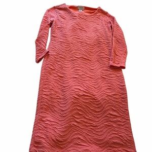 Carmen Marc Valvo Coral Textured Long Sleeve Midi Body Con Dress-Size Medium